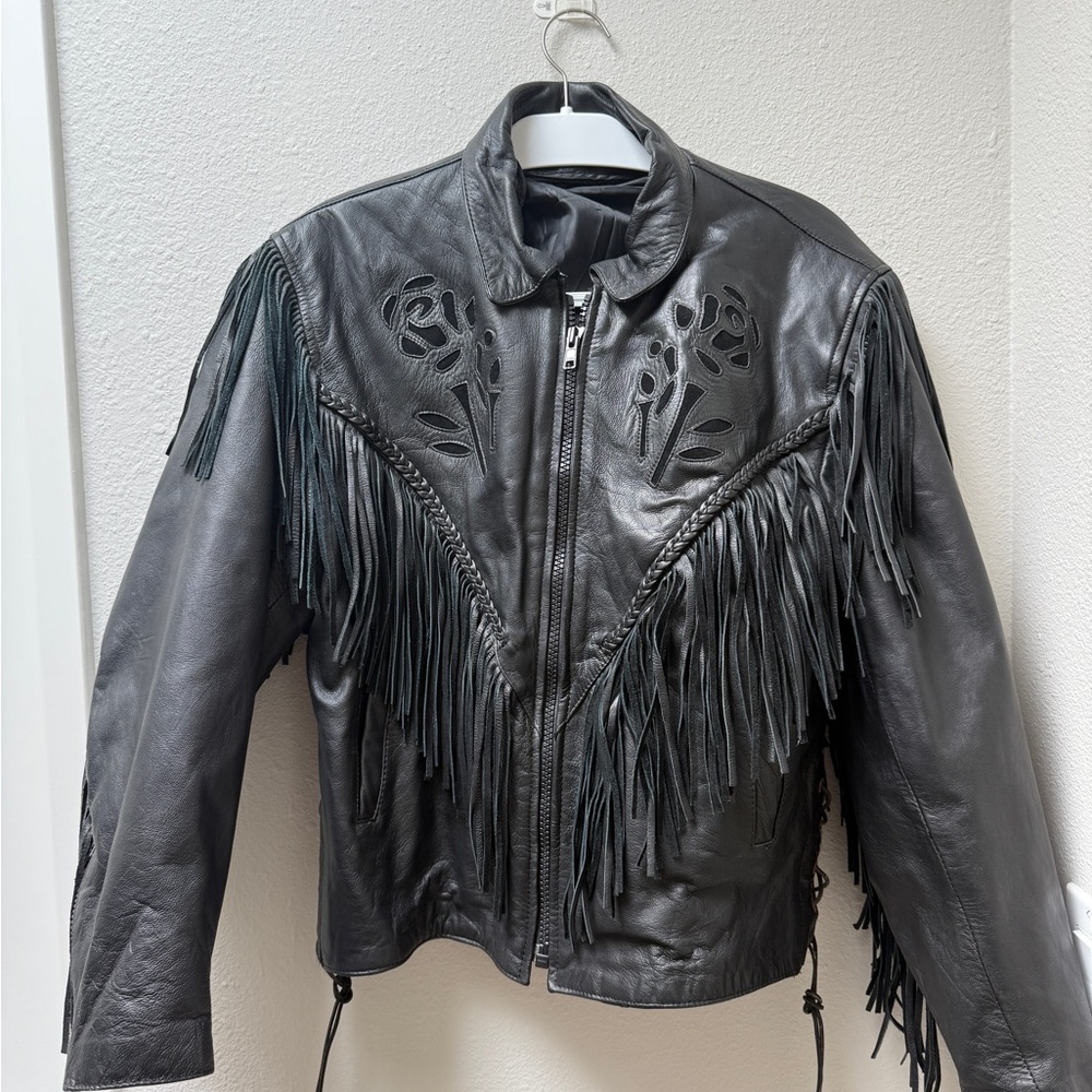 Black Leather Fringe Jacket